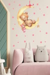 Ayda Uyuyan Sevimli Ayıcık , Bebek ve Pembe Yıldızlar Sticker Set