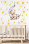 Ayda Uyuyan Sevimli Ayıcık ve Sarı Yıldızlar Çocuk Bebek Odası St