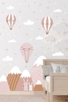 Bohem Soft Dağ ve Gökyüzü Temalı Uçak Balon İçerikli Duvar Kağıdı Görünümlü Çocuk Odası Sticker Seti