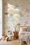Çiçek Dalında Kuşlar ve Gökkuşağı Duvar Stickerı | 83 Parça Çocuk Bebek Odası Duvar Süsü | Rainbow