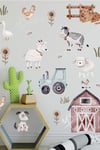 Çiftlikte Sevimli Hayvanlar Temalı Çocuk Bebek Odası Duvar Cam Sticker Seti