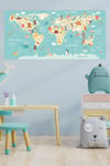 Çocuklar İçin Eğitici İngilizce Dünya Haritası Sticker(50x100cm)