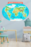 Çocuklar İçin Eğitici İngilizce Dünya Haritası Sticker (70x100cm)