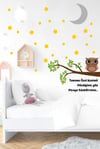 Dalda Sevimli Baykuş Yıldızlar ve Ay Çocuk Bebek Odası Sticker