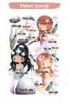 Deniz Kızları Temalı Çocuk Bebek Odası Duvar Cam Sticker Seti