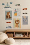 Denizci ve Araba Temalı Çocuk Odası Poster Duvar Sticker Seti | Kendinden Yapışkanlı Dekoratif Posterler