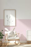 Ekose Desenli Duvar Sticker Yarım Kaplama Duvar Kağıdı Görünümlü Sticker 54x109 cm Ekoseli Pembe Ton