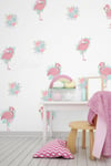 Filamingolar ve Soft Renkli Çiçekler Çocuk Bebek Odası Duvar Cam Dolap Sticker Seti