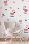 Flamingo Temalı Soft Renklerde Çocuk Bebek Odası Cam Duvar Sticker Seti