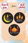 Hayırlı Ramazanlar 4x4 cm 42 adet Suya Dayanıklı Sticker Etiket Seti 