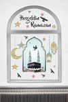 Hoşgeldin Ramazan Cam Duvar Sticker - Kabe Kuşlar ve Fener Figürlü Duvar Cam Sticker
