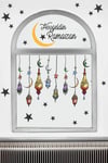 Hoşgeldin Ramazan Renkli Fener Sarkıt Cam Duvar Dekorasyon Sticker Seti