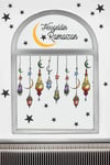 Hoşgeldin Ramazan Renkli Fener Sarkıt Cam Duvar Dekorasyon Sticker Seti