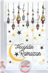 Hoşgeldin Ramazan Renkli Fener Sarkıt Cam Duvar Dekorasyon Sticker Seti-ŞEFFAF
