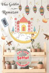 Hoşgeldin Ramazan Renkli Fener Sarkıt Cam Duvar Camili Sticker Seti-ŞEFFAF