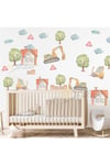 İş Makinaları Duvar Sticker Seti, İş Makinaları Kepçe ve Evler Ağaçlar Sticker Seti