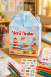 İyi Tatiller Temalı Karne Hediyesi Kutusu – 5’li Paket | Yeni Keşifler Tasarımlı Taşıma Kutusu 