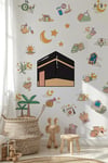 Kabe ve Ramazan Figürleri Temalı Cam Duvar Sticker Seti, Ramazan-ı Şerif Sticker Seti Çocuk Bebek 