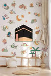 Kabe ve Ramazan Figürleri Temalı Cam Duvar Sticker Seti, Ramazan-ı Şerif Sticker Seti Çocuk Bebek 