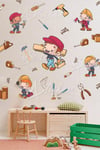 Küçük Marangozlar Tamirciler Çocuk Bebek Odası Cam Duvar Sticker Seti