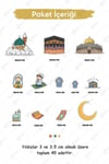 Mescid-i Aksa Mescid-i Nebevi Kabe-i Muazzama Ve Sevimli İslami Figürlerden Oluşan Eğitici Öğretici Cam Duvar Ramazan Sticker Seti Ramazan Süsü