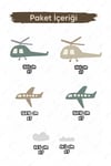 Minik Uçaklar ve Helikopterler Soft Renklerde Çocuk Bebek Odası Sticker Seti