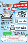 Okul Etiketi Kalem Defter isimli Etiket Isim Yazılabilen Polis Temalı - 190 Adet Özel Yeni Tasarım