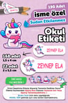 Okul Etiketi Kalem Defter isimli Etiket Isim Yazılabilen Sevimli Unicorn - 190 Adet Özel Yeni Tasarım