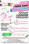 Okul Etiketi Kalem Defter isimli Etiket Isim Yazılabilen Unicorn - 190 Adet Özel Tasarım Etiket