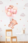 Pembe Balonlar Ve Ayıcık Çocuk Odası Cam Duvar Sticker Seti