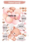 Pembe Balonlar Ve Ayıcık Çocuk Odası Cam Duvar Sticker Seti