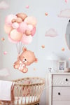 Pembe Balonlar Ve Ayıcık Çocuk Odası Cam Duvar Sticker Seti