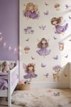 Peri Kızlar Duvar Sticker Seti 51 Parça | Lila Çocuk Odası Duvar Stickerı | Premium PVC Duvar Süsü