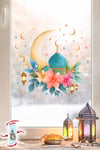Ramazan Ayı Cam Sticker Seti | Çift Taraflı %100 Net | Ay, Cami ve Fener Desenli Pencere Süsü 29x30