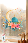Ramazan Ayı Cam Sticker Seti | Çift Taraflı %100 Net | Ay, Cami ve Fener Desenli Pencere Süsü 29x30