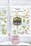 Ramazan Ayı Temalı Süsleme, Kabe ve Ramazan Figürleri Cam Duvar Sticker Seti ŞEFFAF