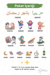 Ramazan Geldi Hoş Geldi Arapça Cam Duvar Sticker Seti, Ramazanı Coşkuyla Karşılayan Çocuklar Ramazan Süsü