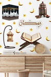 Ramazan Temalı Kabel ve Kuranı Kerim Figürlü Cam Duvar Çocuk odası Sticker Seti