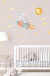Rokette Uçan Fil Gezegen ve Yıldızlar Çocuk Bebek Odası Sticker Seti