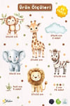 Safari Hayvanları Duvar Sticker Seti 88 Parça – Fil, Zürafa, Aslan, Zebra,Maymun Çocuk Odası Sticker
