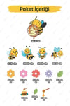 Sevimli Arılar Çiçekler ve Yapraklar Çocuk Bebek Odası Duvar Cam Dolap Sticker Seti, Arı Sticker