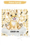 Sevimli Aslan ve Yıldızlar Çocuk Odası Duvar Cam Sticker Seti