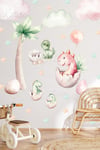 Sevimli Bebek Dinazorlar Bulutlar ve Yıldızlar Çocuk Bebek Odası Cam Duvar Sticker Seti