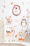 Sevimli Hayvanlar Ve Yapraklar Çocuk Bebek Odası Sticker Seti