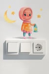 Sevimli Kız Çocuğu Ramazan-ı Şerif Priz Sticker Seti Duvar Cam Sticker Ramazan Süsü
