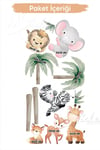 Sevimli Safari Hayvanları ve Palmiyeler Çocuk Bebek Odası Duvar Sticker Seti