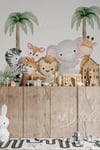 Sevimli Safari Hayvanları ve Palmiyeler Çocuk Bebek Odası Duvar Sticker Seti