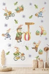 Sevimli Tavşan Ailesi Sticker Seti, Eğlenceli Tavşanlar Ağaçlar ve Çiçekler Çocuk Bebek Odası Stick
