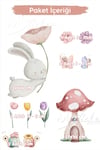 Sevimli Tavşan ve Arkadaşları - Bahar Temalı Eğlenceli Çocuk Bebek Odası Sticker Seti