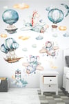 Sevimli Uçan Balonlar Bulutlar Ve Hayvanlar Çocuk Bebek Odası Sticker Seti